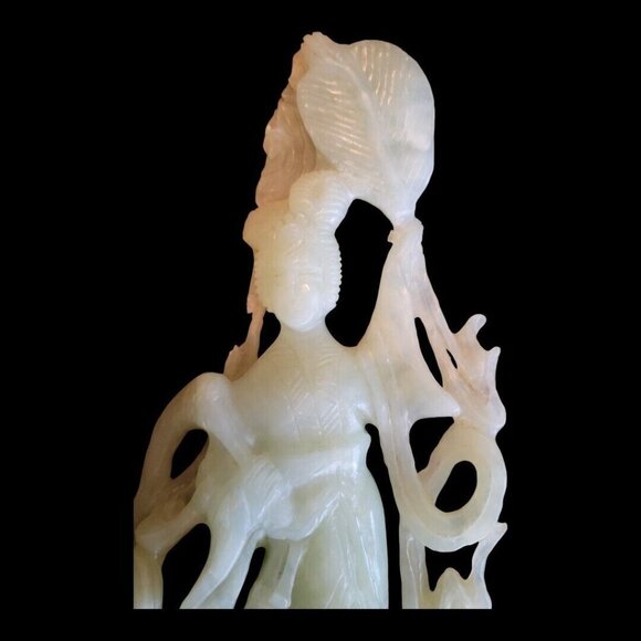 Set of 4 Vintage GESHIA's Asian Italy Green Jadeite Glass Figurines Wood Base - Picture 10 of 16